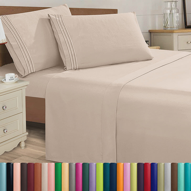 Elegant Comfort Luxury 4pcs Embroidered Sheet Set 16 inch deep pockets - Ultra Soft Machine Washable Luxury 4-Piece Bed Sheet Set - Fade and Wrinkle Resistant Premium Hotel Quality Twin/Full/Queen/King/Cal King Bedding Set- 4PC Sheets For Daily Use, Dorms