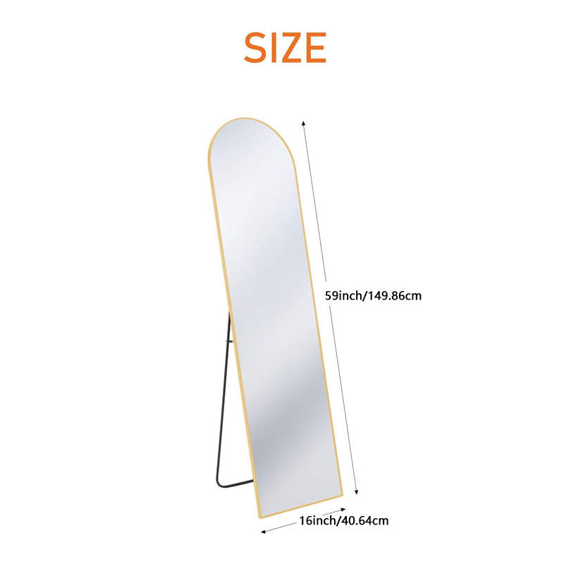 Full Length Mirror, Aluminum Frame - LED Lighted Full Length Mirror - Arched Makeup Mirror - Full Length Makeup Mirror - for Bathroom Bedroom or Living Room, Multiple Sizes, Black/ Golden/ White Available
