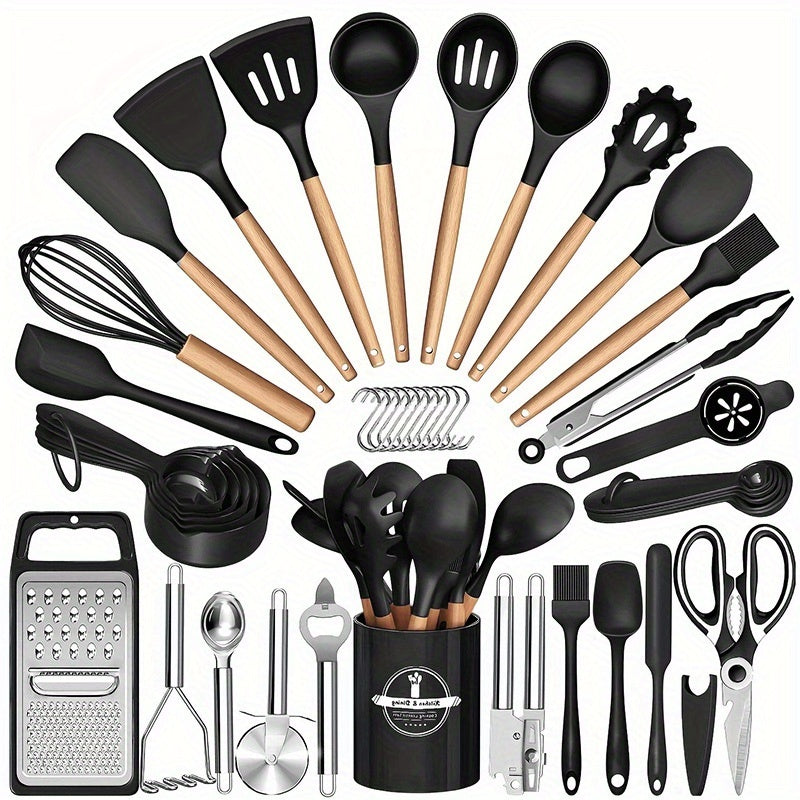 37/44pcs Complete Silicone Kitchen Cooking Utensil Set, Ultra Cost-Effective All-In-One Kitchen Gadgets, High Heat Resistant Non-Stick Cookware Tools, Dishwasher Safe, Ideal for Cooking Beginners And Kitchen Enthusiasts, Perfect Holiday Gift