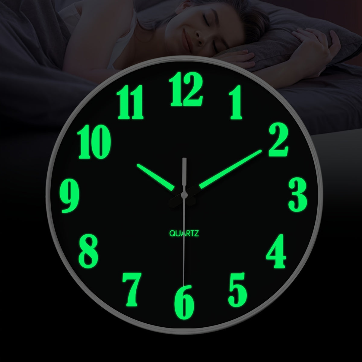 8-16 Inch Modern Black Glow-in-the-Dark Wall Clock, Silent No-Ticking, Battery Powered, Decorative Clock for Living Room, Bedroom, Office & Kitchen, Plastic Frame with High-Transparency Glass Mirror, Perfect Christmas & Housewarming Gift
