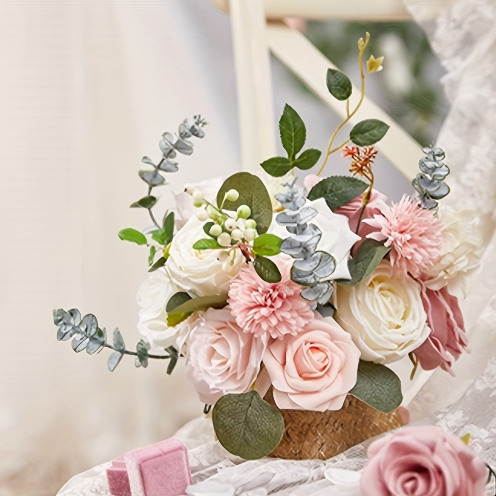 AUSOGO Light Pink Artificial Rose Bouquet Set - Perfect for Weddings, Engagements, Home Decor & Special Occasions like Valentine's, Mother's Day & Birthdays
