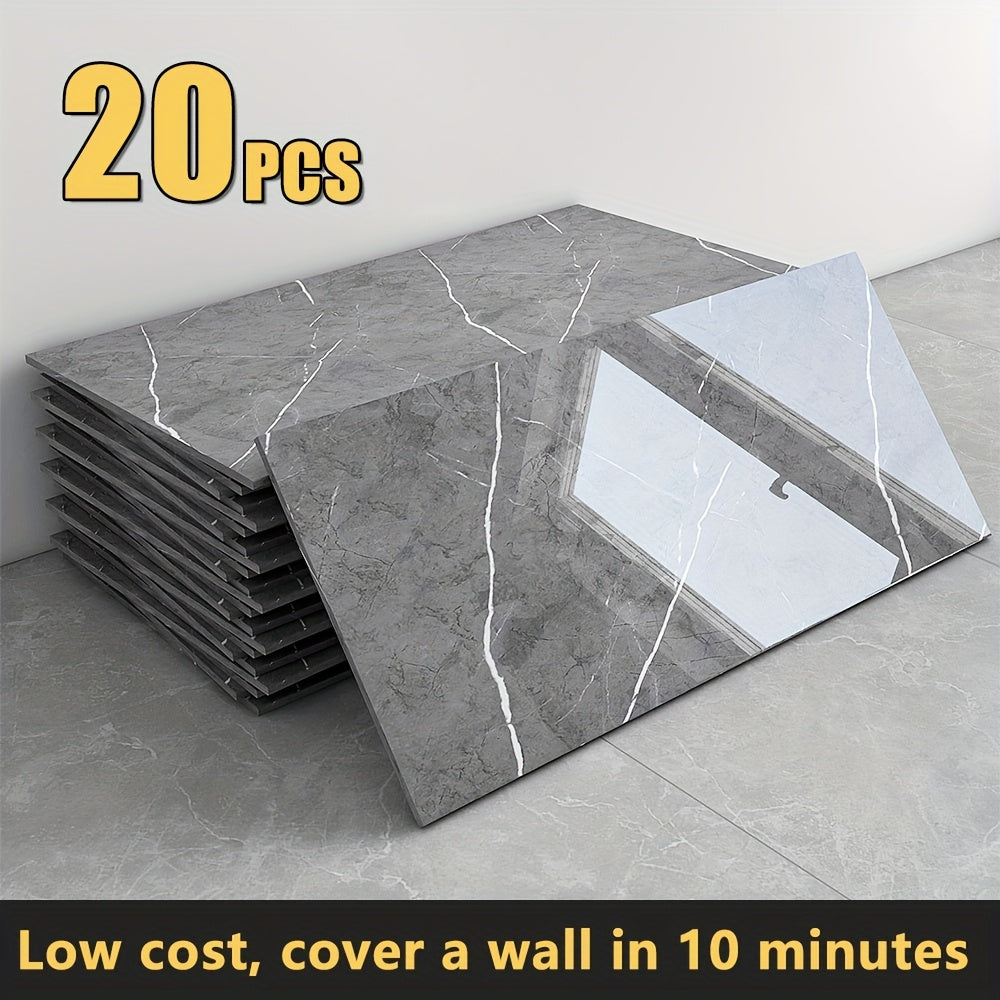 20/40pcs Glossy Marble Pattern Wall Panels Wall Sticker Set, Self-Adhesive Detachable PVC Wall Panels Wall Decals, Waterproof Peel And Stick Backsplash for Kitchen, Bathroom, Living Room, Home, Office, Dorm Decor
