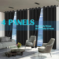 Ring Top Blackout Curtains, 4-Panel Black Film-Coated Thermal Insulating Window Drapes in Black, Wine Red, Gray or Green for Bedroom Decor