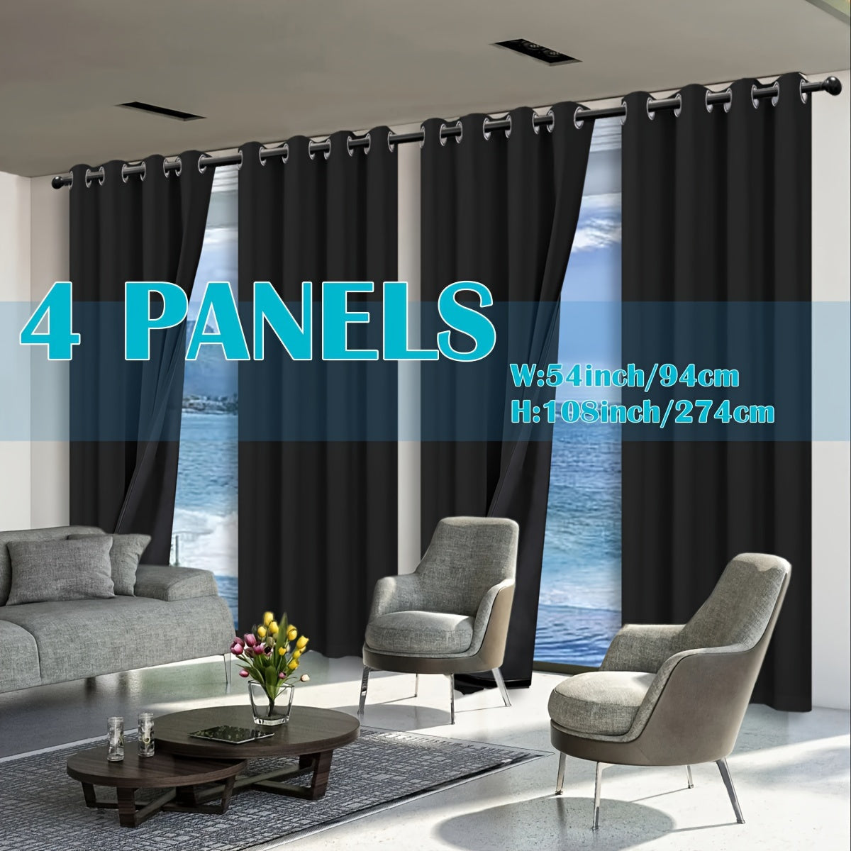 Set of 4 Complete Blackout Curtains for The Bedroom Featuring a Black-Coated Film for Total Light Blockage And Thermal Insulation with Ring Top Design