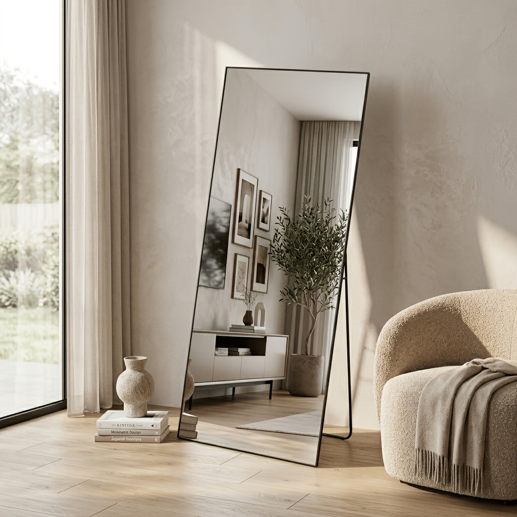 Full Length Floor Mirror, Shatterproof Tempered Glass & Metal Frame, Free Standing or Leaning Dressing Mirror, Circle Vanity Mirrors in Various Sizes Suitable for Home Decor, Bathroom Bedroom Living Room Entryway, Hanging or Leaning
