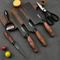 Brown Handle Kitchen Knife Set, 6-Piece High Carbon Stainless Steel Collection with Cleaver, Chef Knife, Slicer, Utility Knife, Scissors and Peeler