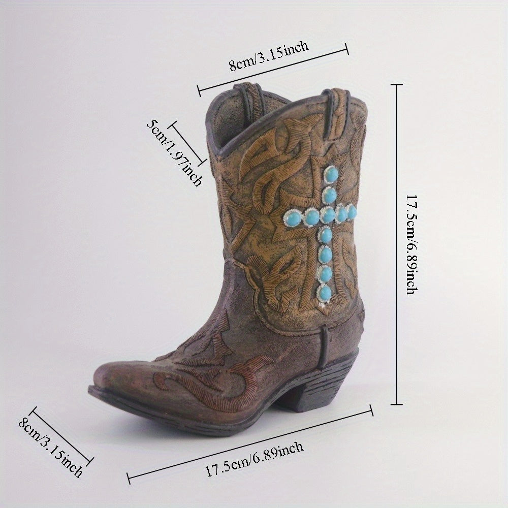 Creative Resin Vase Ornaments Western Cowboy Boots Hydroponic Flower Arrangement Container Living Room Light Luxury Home Decoration