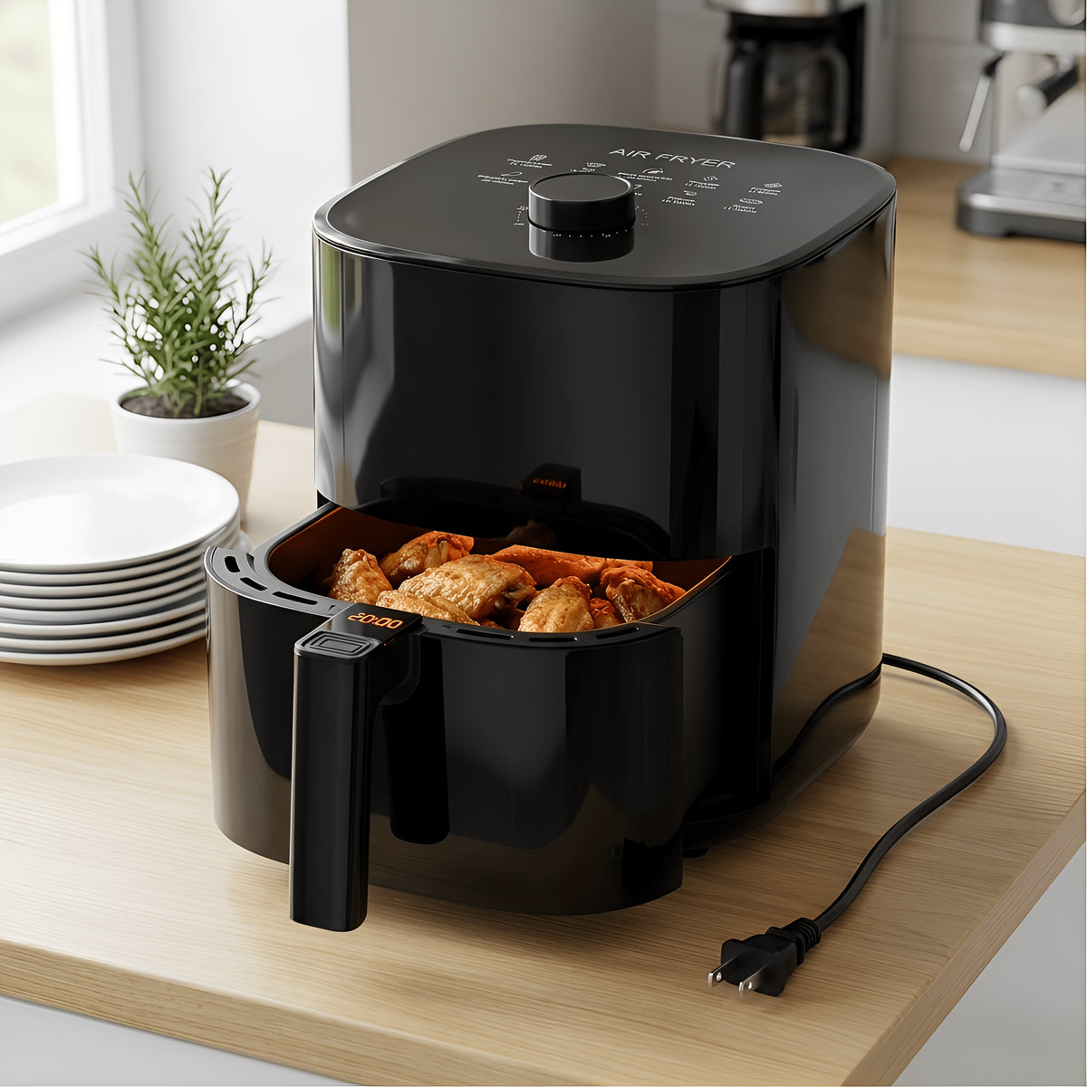 Electric Basket Air Fryer in Black with 6QT or 2.8QT Capacity Options, Hot Air Cooking Appliance for Fries Chicken Vegetables and Everyday Kitchen Meals