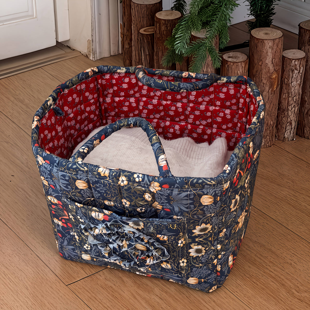 Large Floral Series [Storage Basket] Vintage Quilted Floral Portable Large-Capacity Home Storage Basket Suitable for Various Scenarios, Shelf Baskets