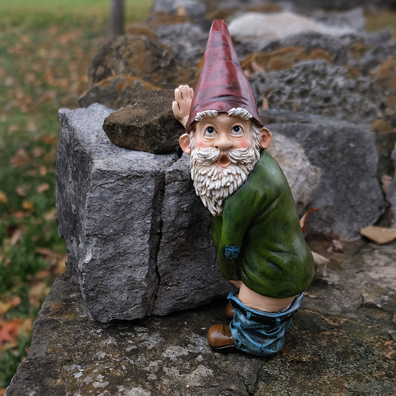 Gnome Statue - 10.3" Tall Polyresin - Willy The Peeing Garden Gnome for Lawn Ornaments, Indoor Or Outdoor Decorations - Red And Green Funny Gnomes