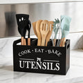 Countertop Tableware Organizer Box with Grid Dividers, Kitchen Utensil and Chopstick Storage in Black, White or Extra Large Brown for Home
