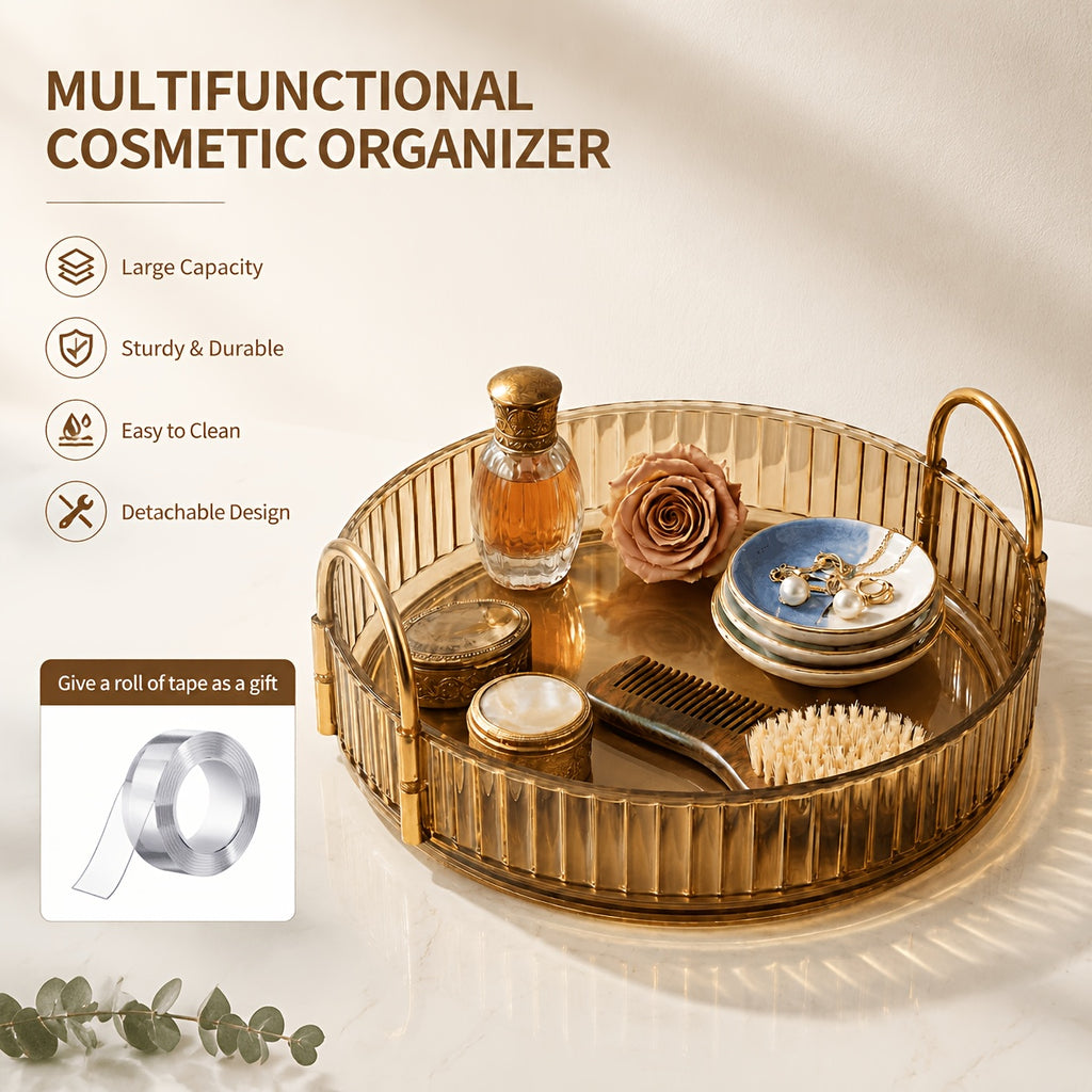 Rotating Cosmetic Storage Rack, A 360-Degree Rotating Cosmetic Storage Multi-Functional Brush, Lipstick, Skin Care Products And Stationery Storage Box - Durable, Odorless, Luxurious Striped Design Desktop Storage Box, Giving Tape As a Gift