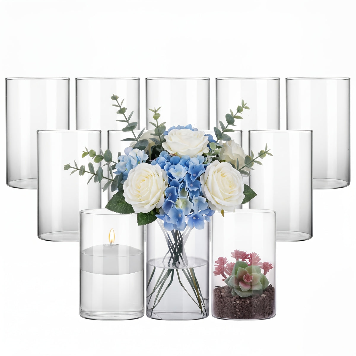 12/24pcs Glass Cylinder Vases for Centerpieces, Flower Vases Wedding Decorations, Floral Vase Bulk for Home DecorBanquet Party Festival Wedding Home Restaurant Table Decor, 6x3.4in