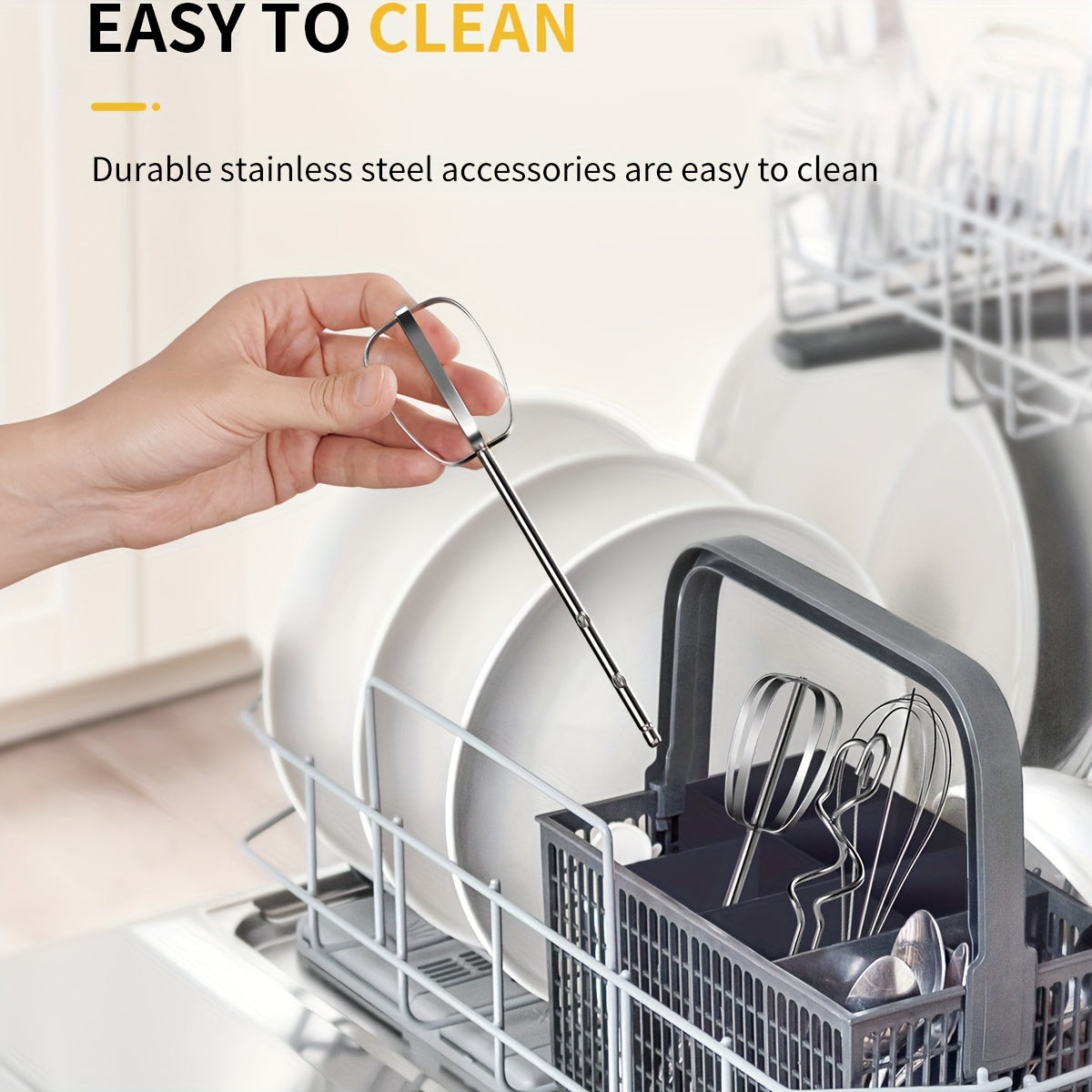 Hand Mixer, Handheld Mixer with Storage Case 5-Speed Plus Turbo Hand Mixer Electric with 5 Stainless Steel Attachments(2 Beaters, 2 Dough Hooks And 1 Whisk), Silver