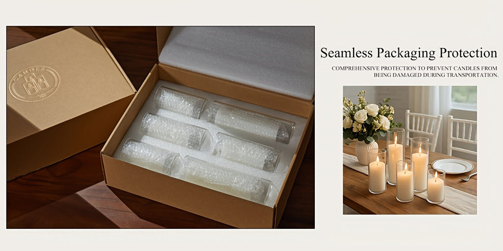 White Pillar Candles with Clear Glass Hurricane Holders- Elegant Cylinder Candle Vases for Weddings, Parties, Centerpieces, Home & Office Decor