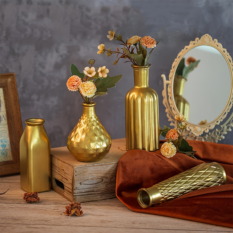 Golden Glass Vase, Cylindrical Home Decor, Art Deco Style, Holds Water, Golden Electroplating Finish, Living Room Kitchen Bathroom Bedroom Decor, Table Centerpieces, Halloween And Christmas Decorations