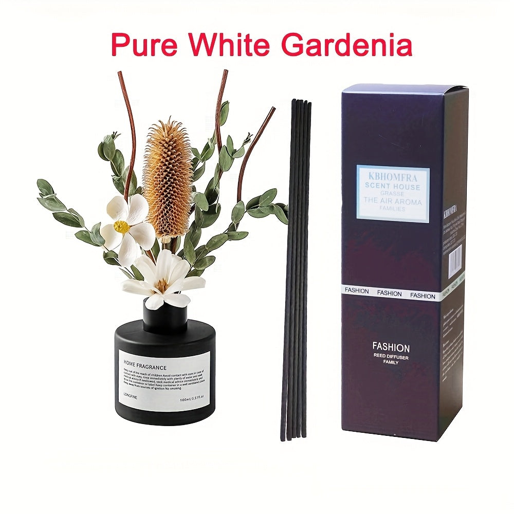 KBHOMFRA Real Flower Reed Diffuser 3.38 Oz(100ml) Jasmine Tea Home Fragrance Scent Essential Oil Diffuser With Sticks Aroma Home Christmas Decor For Air Fresheners Bathroom