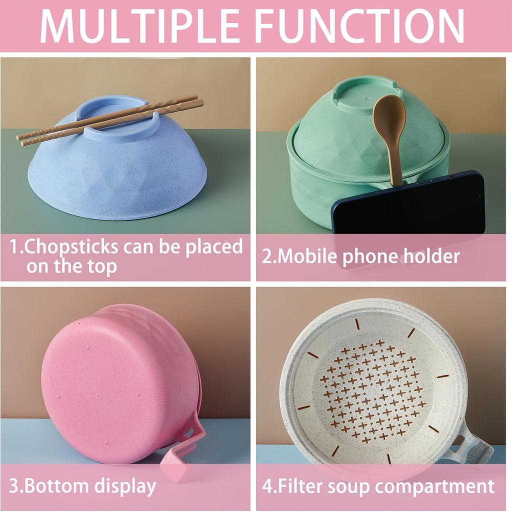 6pcs/Set Microwave Ramen Bowl Set, Ramen Noodle Cooker With Lid & Handle, Perfect For Home, Office, Dorm, Or College Tableware