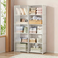 6-Tier Double Row Storage Cabinet, White Covered Shelf Organizer with Curtain Front for Folded Clothes Books and Bedroom Dorm Home Office Essentials