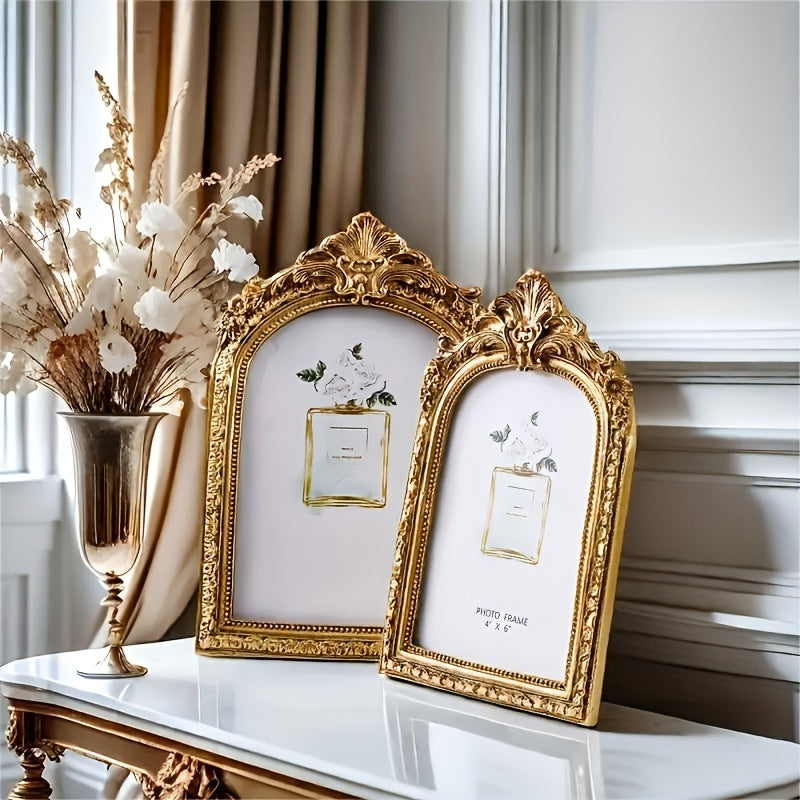 1pc Exquisite Vintage Golden Resin Picture Frame, Photo Frame - Intricate Baroque Style, Tabletop And Wall Hanging Display, Elegant Wedding Picture Frame Decor, Perfect for Wedding, Anniversary, And Special Occasion Photos, Beautiful Home Decor