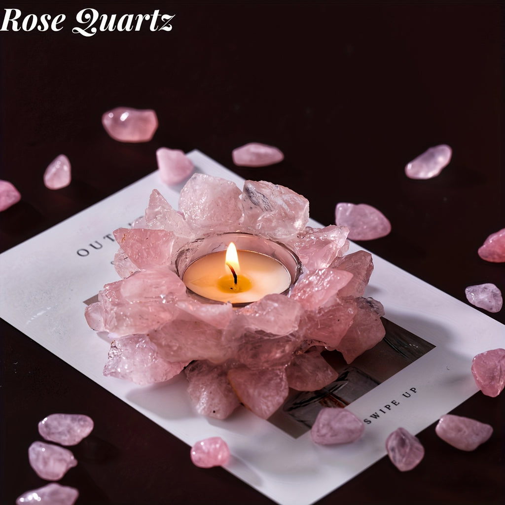 Teacher Appreciation Gift Autumn Candle/Home Decoration Gift/Handmade Natural Crystal Candlestick - Yellow Crystal, Rose Stone, Fluorite, Amethyst Candlestick Decoration Candle, Unique Home Decoration Center, Festival Celebration, Perfect Gift
