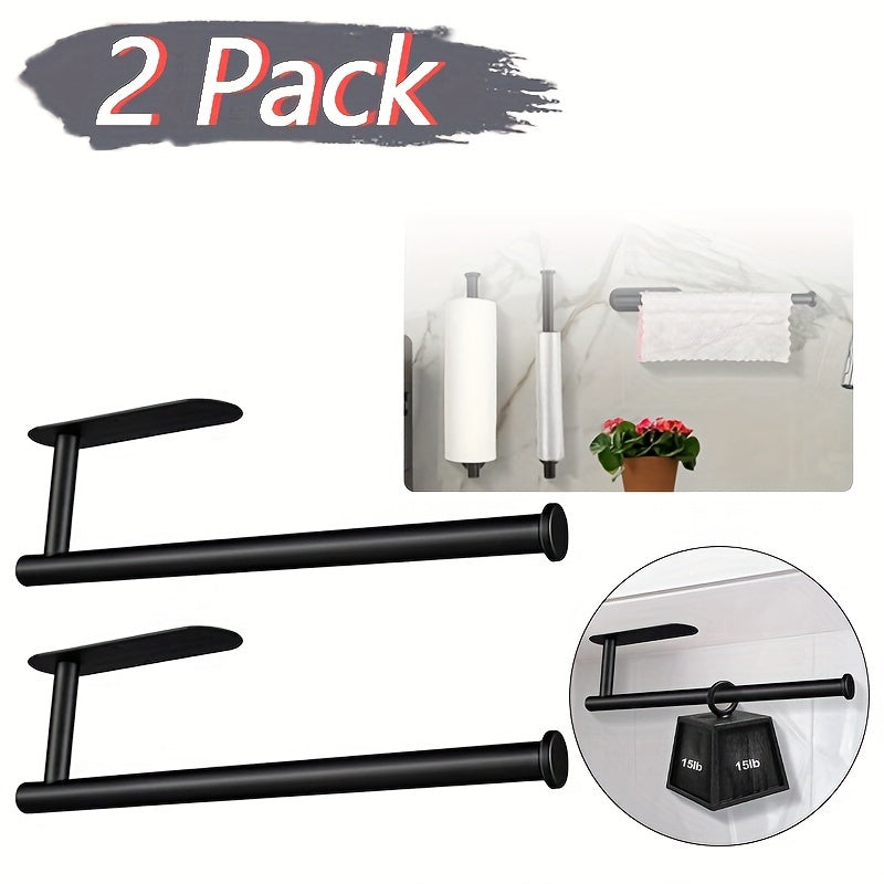 2-Pack Kitchen Paper Towel Holder, Creative Punch-Free Self-Adhesive Paper Towel Holder Under Cabinet, Wall-Mounted Towel Rack/ Towel Rack for Kitchen, Bathroom And RV - Adhesive for Kitchen And Bathroom, Can Hold Paper Rolls