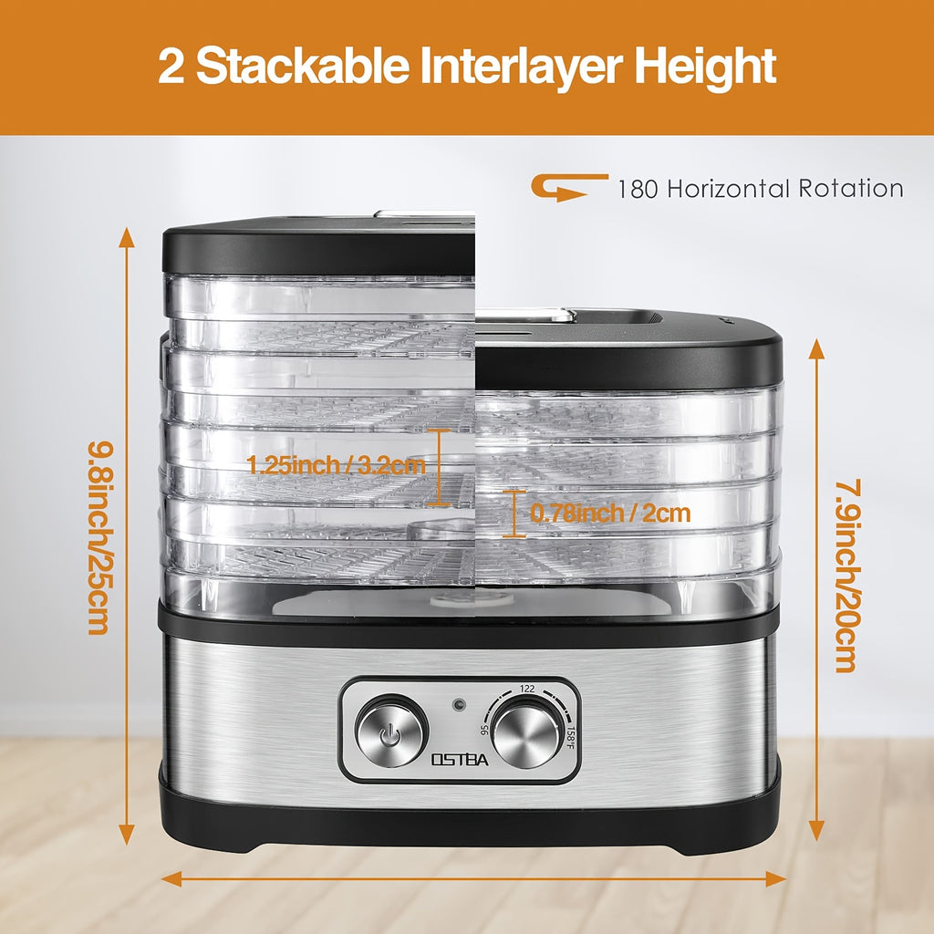 Food Dehydrator Machine Adjustable Temperature & 72H Timer, 5-Tray Dehydrators for Food And Jerky, Fruit, Dog Treats, Herbs, Snacks, LED Display, 240W Electric Food Dryer, Recipe Book