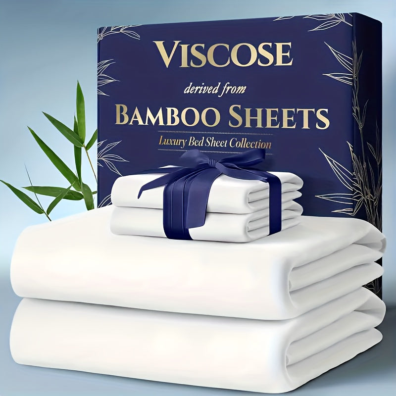 Extra Deep Pocket Bamboo Sheets - 4/6pcs Breathable & Cooling Bamboo Bed Sheet Set, Hotel Luxury Fitted Sheet Set, Soft Wrinkle-Free for Extra Deep Mattresses, Room Decor, Twin/Full/Queen/King Size Sheet & Pillowcase Sets