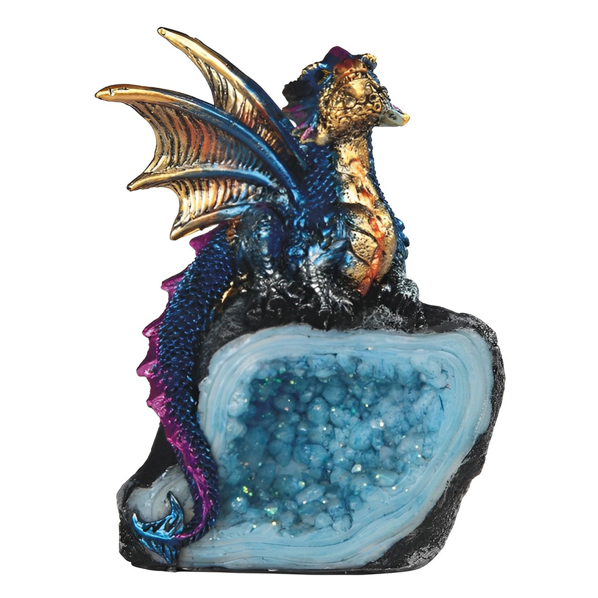 4" H Dragon Guarding Faux Crystal Cave Figurine Statue Home/Room Decor and Perfect Gift Ideas for House Warming, Holidays and Birthdays Great Collectible Addition