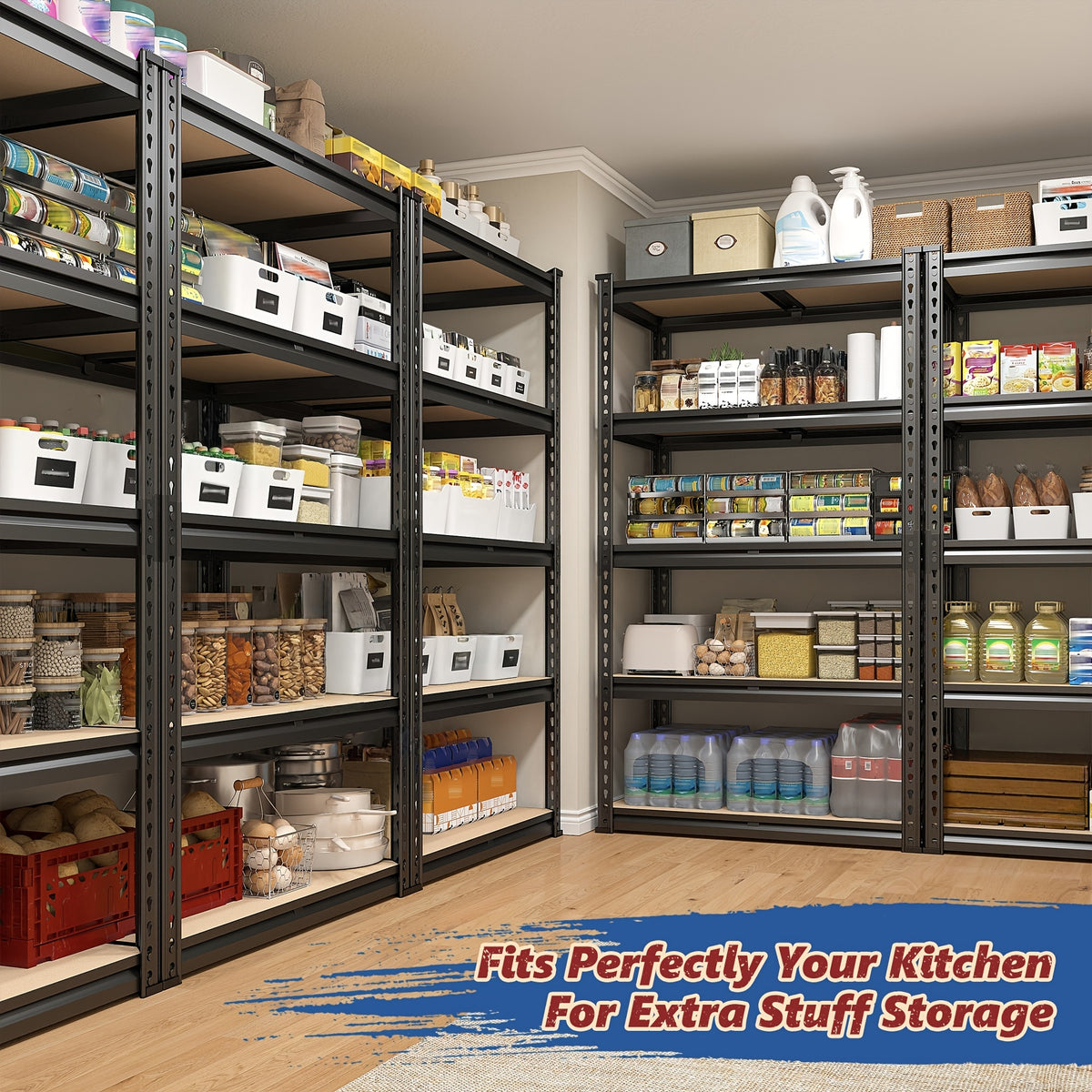 REIBII 2000LBS for garage Shelving Storage Shelves Heavy Duty 5-tier Metal Shelving Units For Garage Shelves 60" H X 28" W X 12" D, Adjustable Utility Shelf Rack For Kitchen Warehouse Basement Pantry Utility Rack Shelf, Black, Standing Shelf