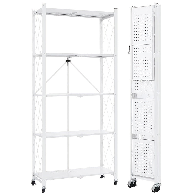 3/4/5-Tier Unassembled Storage Rack, Equipped with Wheeled Multi-Layer Storage Shelves, Portable Floor-Standing Versatile Miscellaneous Storage Rack, Foldable Magazine Rack, Storage Accessories, Utility Racks