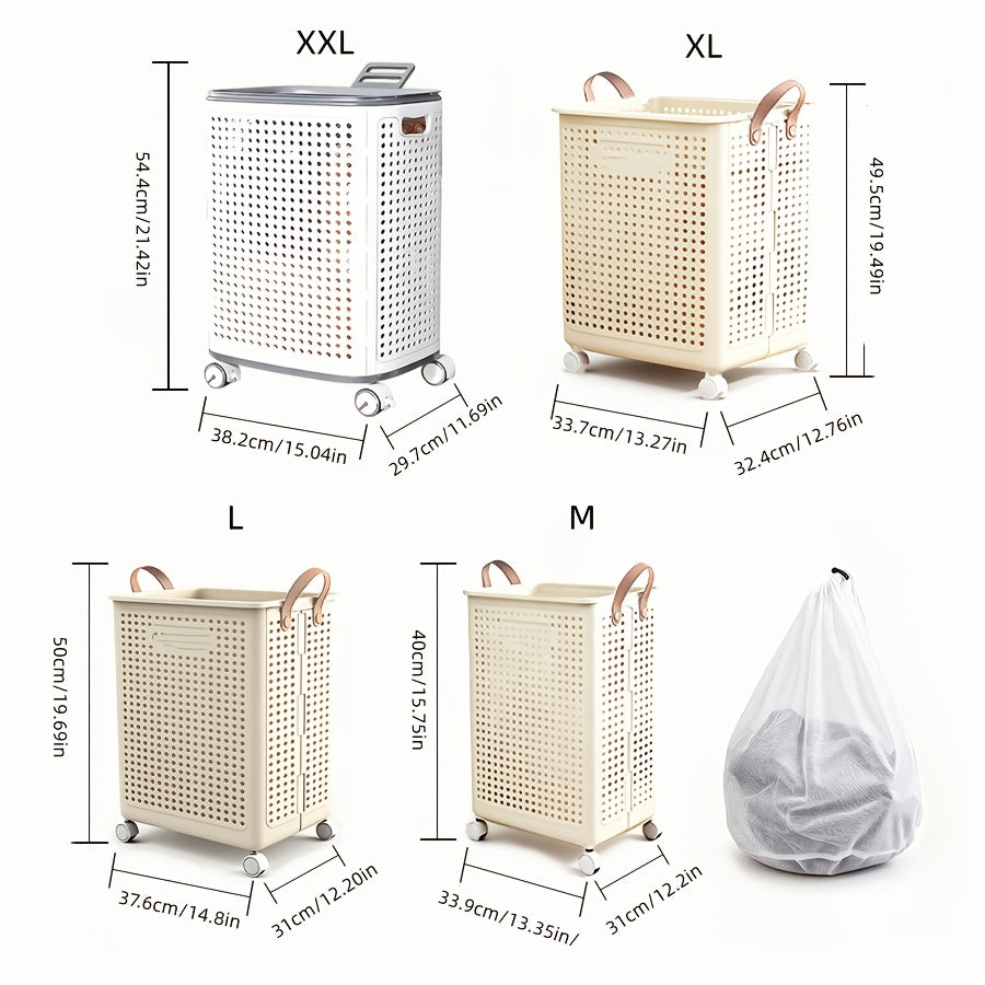 Foldable Laundry Hamper with Wheels, Multi-Size Rolling Clothes Basket for Bedroom, Bathroom, Dorm and RV Laundry Storage and Home Organization