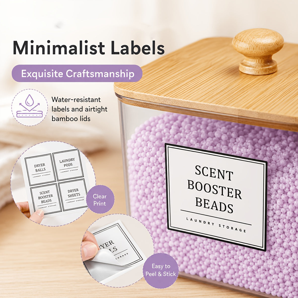 2/3/4+1 Pack Laundry Organization And Storage And Dryer Sheet Holder Set, Clear Laundry Room Organization Containers with Bamboo Lids And Labels, Laundry Pods Holder for Scent Booster, Powder, Pod