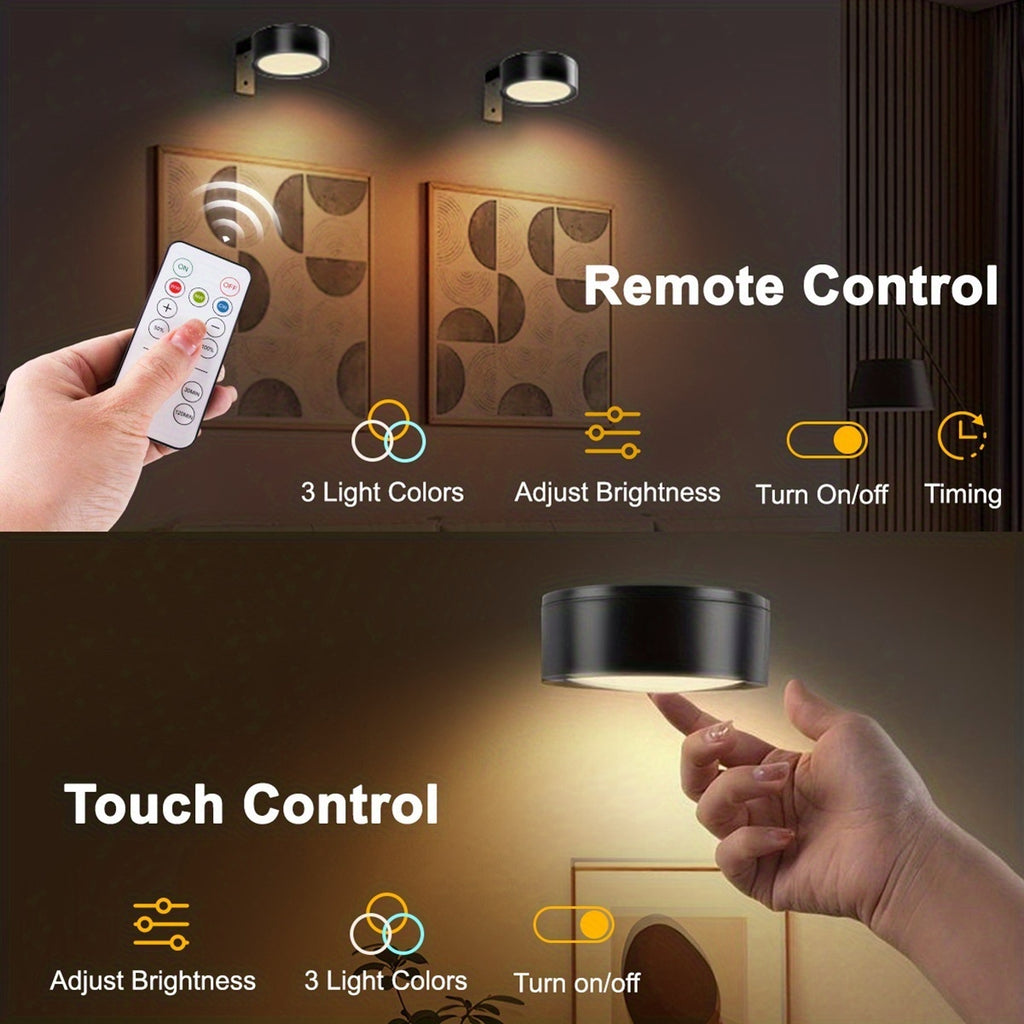 3/6pcs Battery- Magnetic Picture Lights with Remote, Dimmable Timer & 3 Lighting Modes Suitable for Picture Frame Paintings, Wireless Wall-Mounted Puck Lights for Art Display, Plug-and-Play for Gallery Decor (No Wiring)