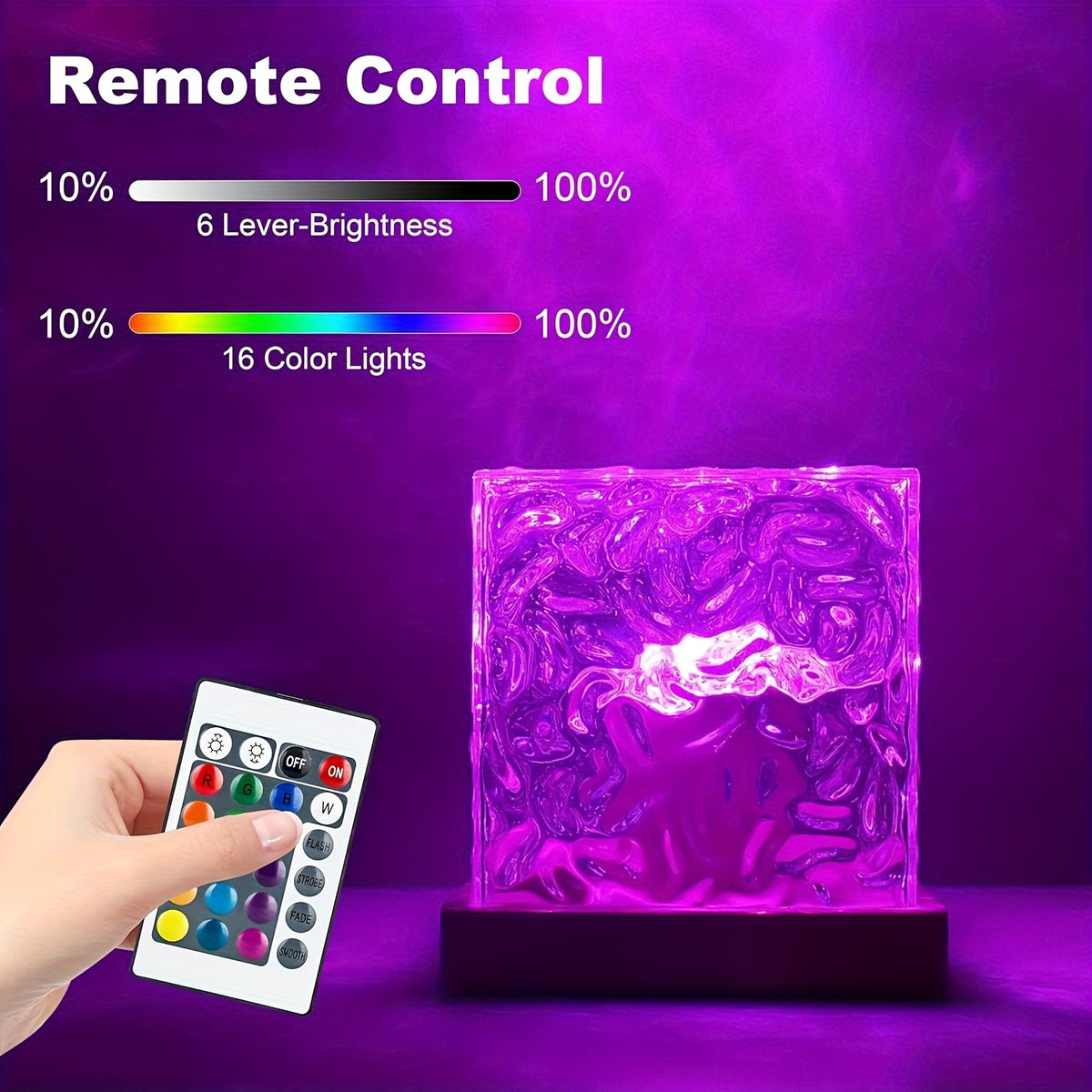 16-color Ocean Wave Projector Lights, Luminothe Cube Lights and Remote Controllers, 3D Holographic Water Ripple Romantic Atmosphere Lighting Device, Suitable for Decoration in Living Rooms and Bedrooms, Meditation Relaxation, and Night Lighting.