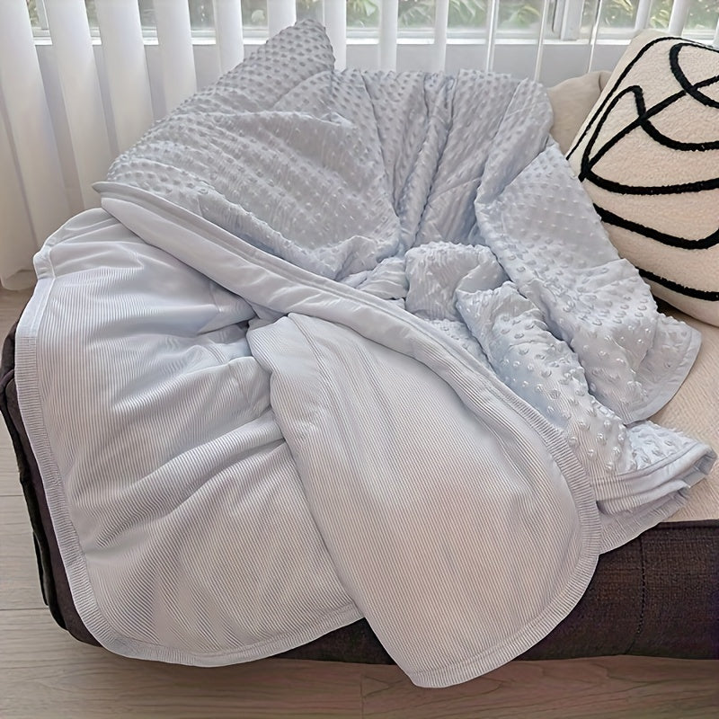 Emotional Cooling Blanket for Relaxation - Soundwave technology Embossed Striped Design with Ball Accents, 100% Polyester Breathable Lightweight Summer Throw, Machine Washable Wrinkle-Resistant Multi-Use Blanket & Shawl in White & Grey, Comfortable Shawl,