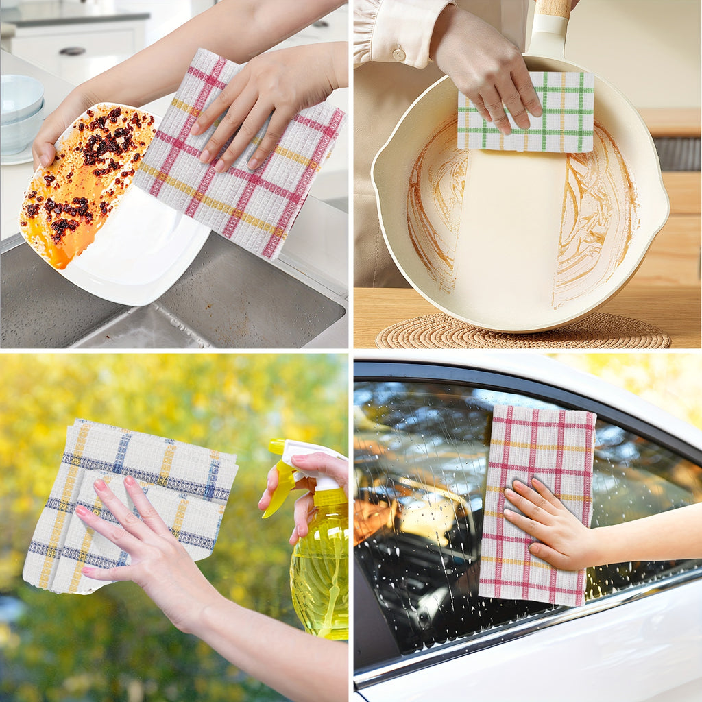 12pcs Kitchen Dishcloths - Soft Absorbent Dishcloths, Square Household Cleaning Cloth Set, Reusable And Durable Kitchen Wipes, Quick Drying Scouring Cloth, Practical Car Cleaning Cloth Set, Home Festival Wedding Decoration