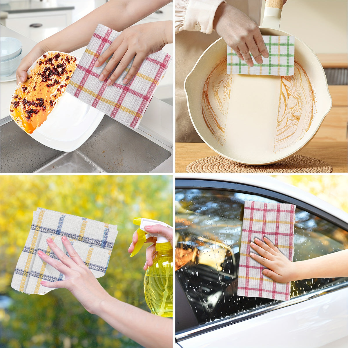 12pcs Kitchen Dishcloths - Soft Absorbent Dishcloths, Square Household Cleaning Cloth Set, Reusable And Durable Kitchen Wipes, Quick Drying Scouring Cloth, Practical Car Cleaning Cloth Set, Home Festival Wedding Decoration