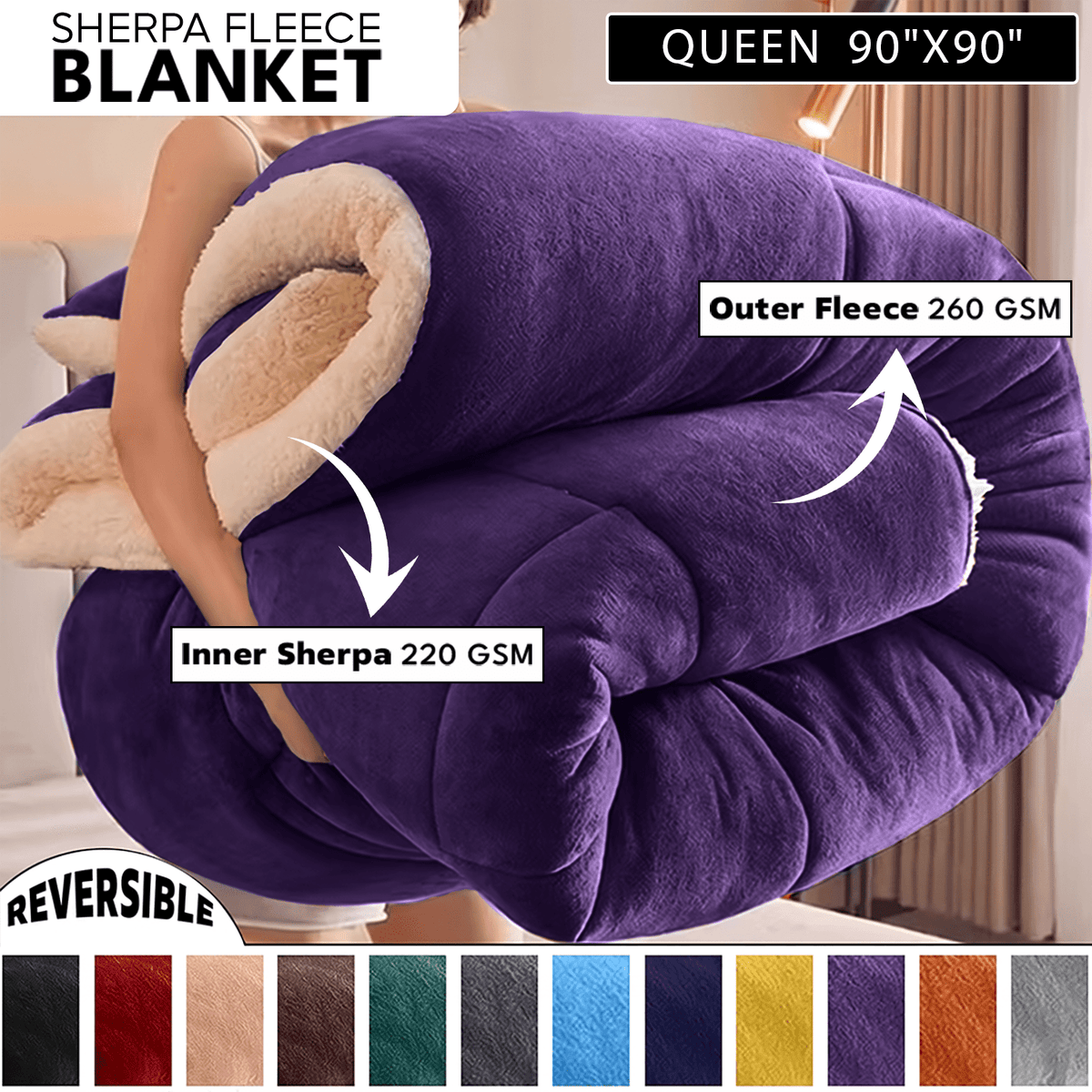 480GSM Heavy Sherpa Fleece Blanket – Double-Sided Warm Throw for Couch, Bed, Office and Travel, Reversible All Season Comfort, Room & Sofa Decoration, Holiday Gift, Sofa Blankets