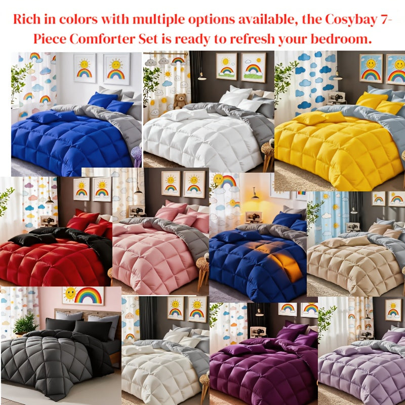 Colorful Comforter Set with Sheets, 7-Piece Lightweight Bed in a Bag with Pillowcases and Shams in Full, Queen and King for All-Season Bedroom Comfort