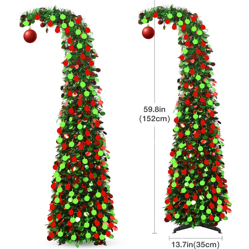 5ft Collapsible Pencil Christmas Tree, Easy Assembly Storage, Pop Up Christmas Trees Artificial Skinny Sequined Christmas Halloween Decoration for Fall Home Decor Fireplace Indoor Family Porch Holiday Xmas Winter Party Decorations