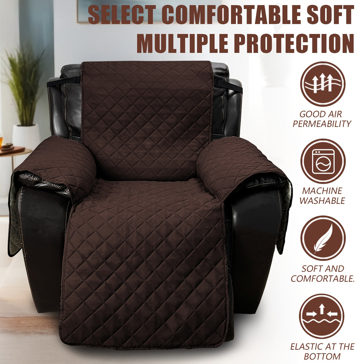 1pc 100% Non-Slip Recliner Chair Cover Sofa Slipcover, Pet Cover for Large Recliner with Elastic Straps, Washable Chair Seat Cover Recliner Chair Furniture Protector, Perfect for Indoor And Outdoor, Halloween, Christmas, Home Decoration