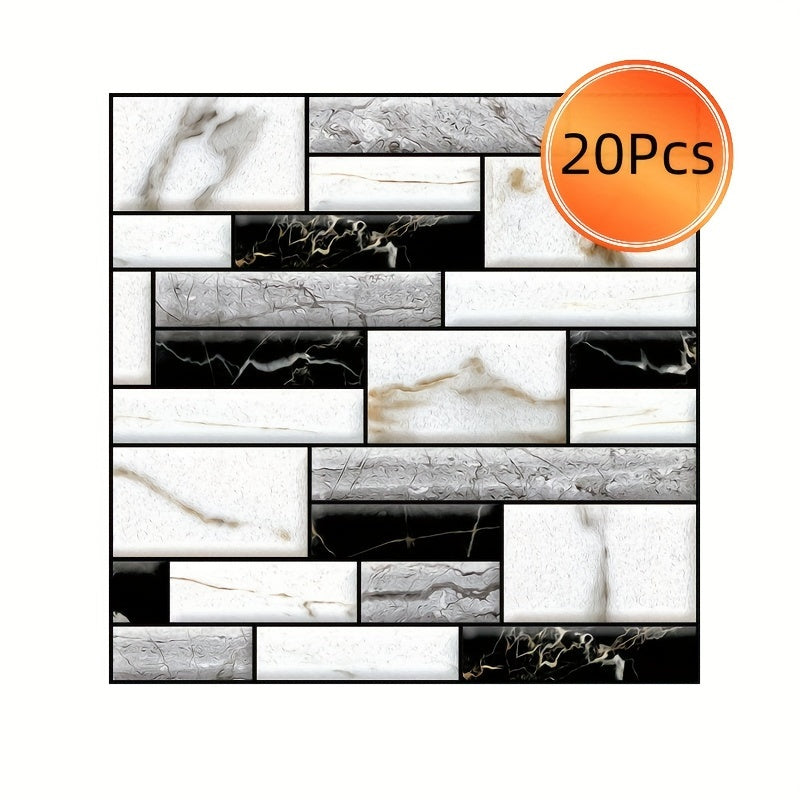 20pcs Self Adhesive Tile Wall Sticker Home Decor 3D PVC Sticker Covers for Kitchen Cupboard Bathroom Wallpaper Waterproof Wallpaper
