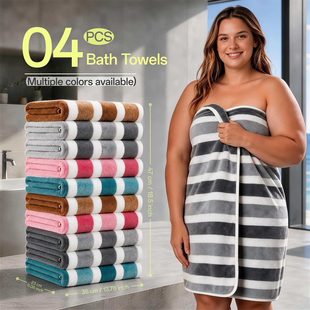 1/4pcs Striped Bath Towel Set, Beach Towel Bath Towel, Absorbent And Quick-Drying Shower Towel, Super Soft And Skin-Friendly Bathing Towel, for Home Bathroom, Ideal Bathroom Supplies Family Essentials. 70X140Cm/27.6X55.1 Inches