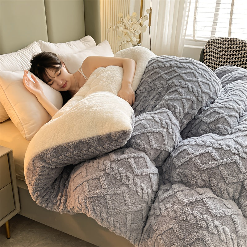 1pc Premium Plush Thick Blanket, Warm Winter And Autumn Comforter with Soft 100% Microfiber Fill, Light Beige-Friendly Polyester Fabric, Ideal for Bedrooms And Hotel Rooms (Excludes Pillowcase), Blanket, Fluffy Comforter, Blanket