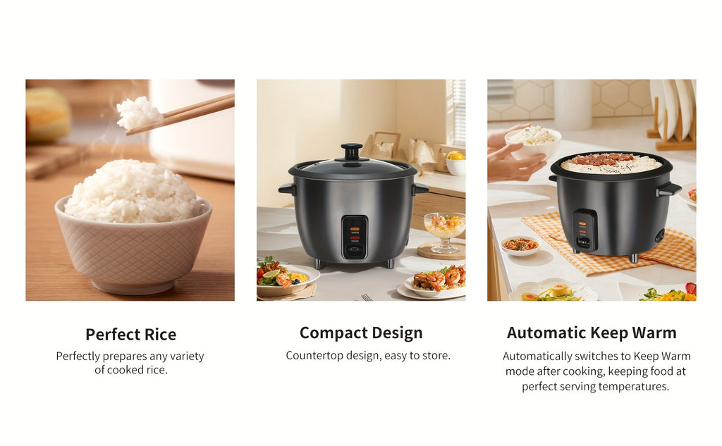 Rice Cooker with Removable Non-Stick Pot, Yogurt Maker with Auto Keep Warm Function, Large Capacity 6-Cup (Cooked) 1.5 Qt, 3-Cup (Uncooked), One-Touch Operation Grain Cooker, Multicooker, Stainless Steel Inner Liner, Steamer, Oatmeal Cooker