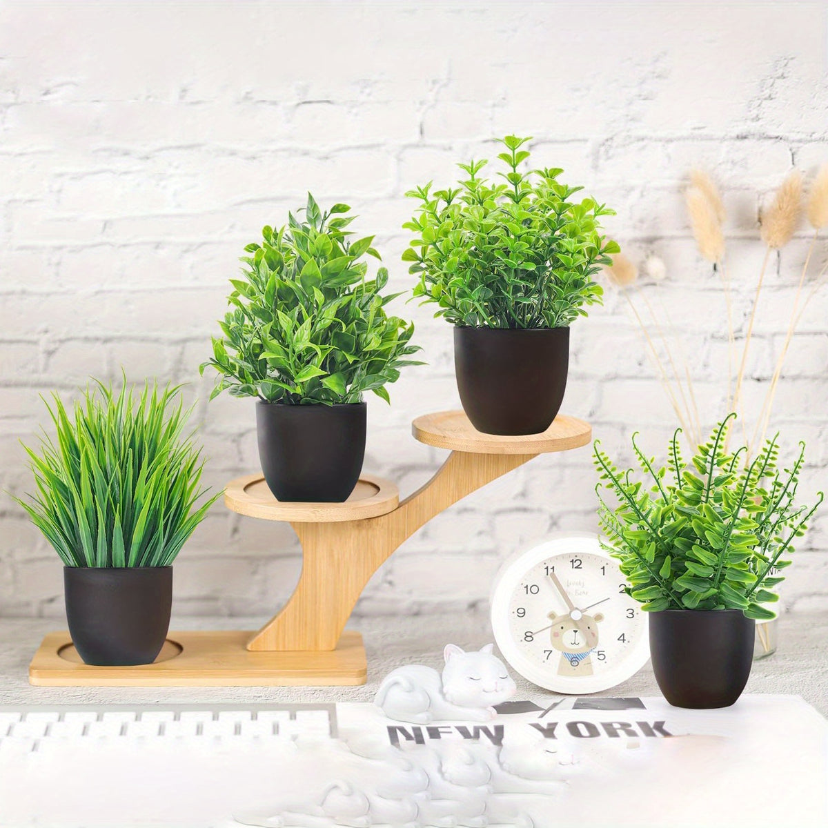 Simulated Plants 4 Pack Artificial Plants Small Artificial Plants Black Bathroom Accessories Used for Bathroom Home Office Indoor Desktop Decoration