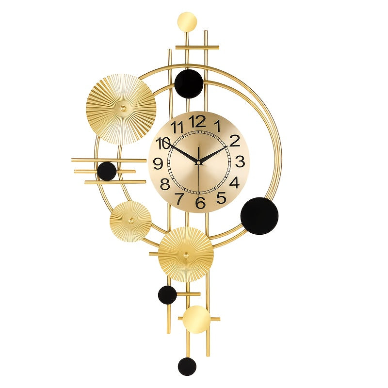 Nordic Decorative Wall Clock, Gold and Black Metal Geometric Wall Art with Analog Numbered Dial and Silent Design for Living Room and Bedroom
