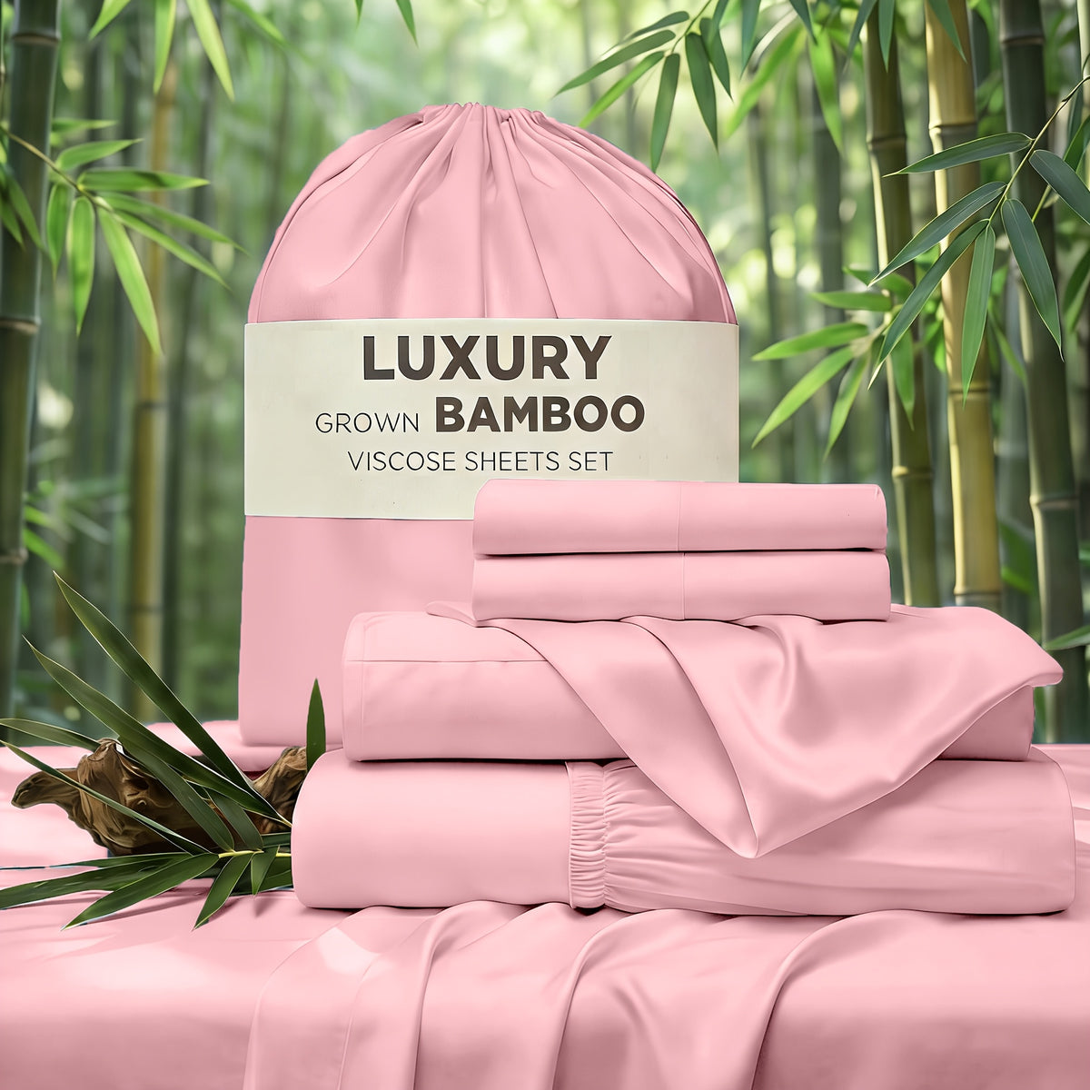 4pcs Hotel Luxury Bed Sheet & Pillowcase Set - Ultra Soft Rayon Derived From Bamboo, Wrinkle Fade & Stain Resistant, 14" Deep Pocket, Easy Care Bedding for Bedroom & Kids Room Decor