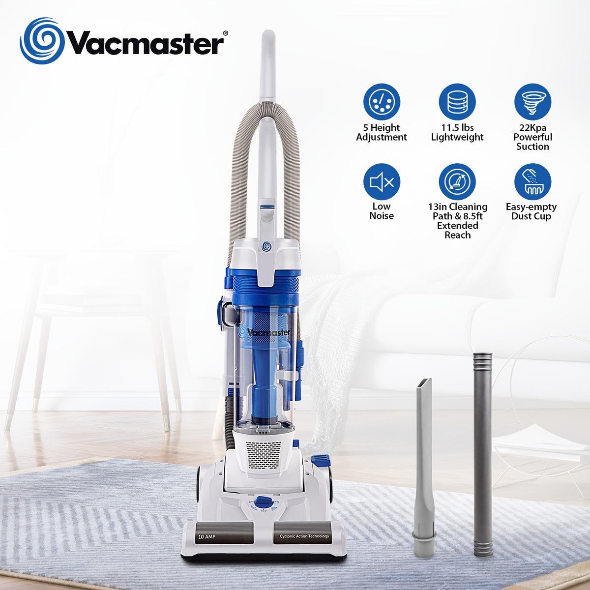 Vacmaster Upright Vacuum Cleaner Power Suction Bagless Vacuum Cleaner Portable Floor Cleaner with 20ft Cord & 13” Cleaning Path for Carpet, Hard Floor and Pet Hair